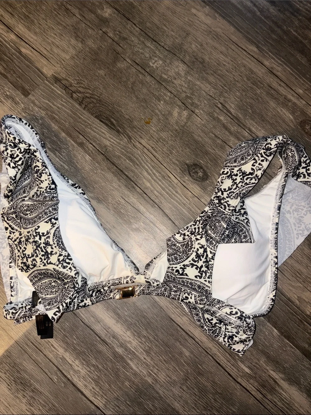 $108 Vix Womens White Black Printed Pyra Liz Ruffle Bikini Top Swimsuit Size S